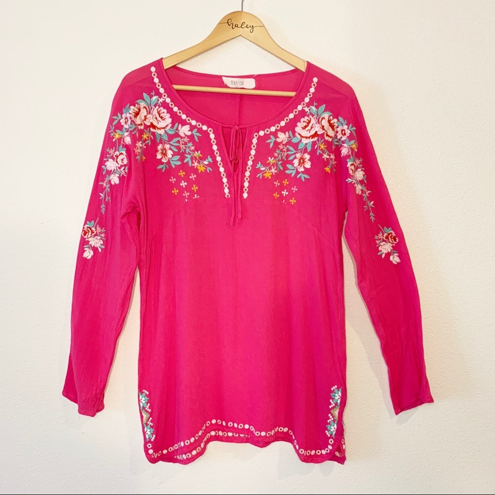 SALE✏️Peach Love California Pink Embroidered Shirt